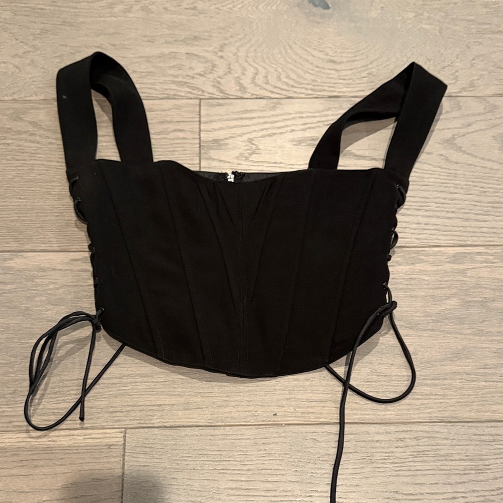 Elegant Black Lace-Up Crop Top